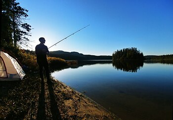 Evening fishing at Brewster Lake ~ Landscape  picture from Brewster Lake Canada.