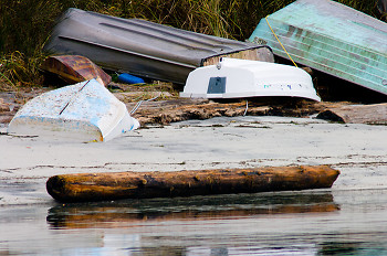 Beached Dinghies ~ Boating  picture from Cortes Island Canada.