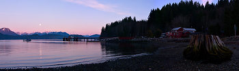 Panorama of Squirrel Cove in Moonlight ~ Landscape  picture from Cortes Island Canada.