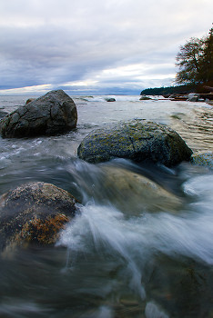 Wave Over Stones ~ Seascape picture from Cortes Island Canada.