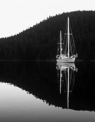 Anchored in Carrington Bay ~ Sailboat picture from Cortes Island Canada.