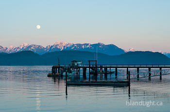Rising Moon Over Squirrel Cove Dock ~ Harbour picture from Cortes Island Canada.