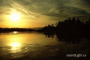 Cat Islands In Gold ~ Seascape picture from Cortes Island Canada.