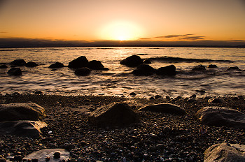 Granite, Salt Water and Sun ~ Sunset picture from Cortes Island Canada.