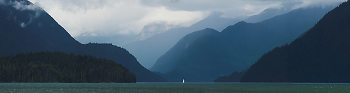 A Small Boat in a Big Inlet ~ Landscape  picture from Knight Inlet Canada.