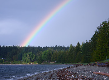 Rainbow Over Smelt Bay 2 ~ Rainbow picture from Cortes Island Canada.
